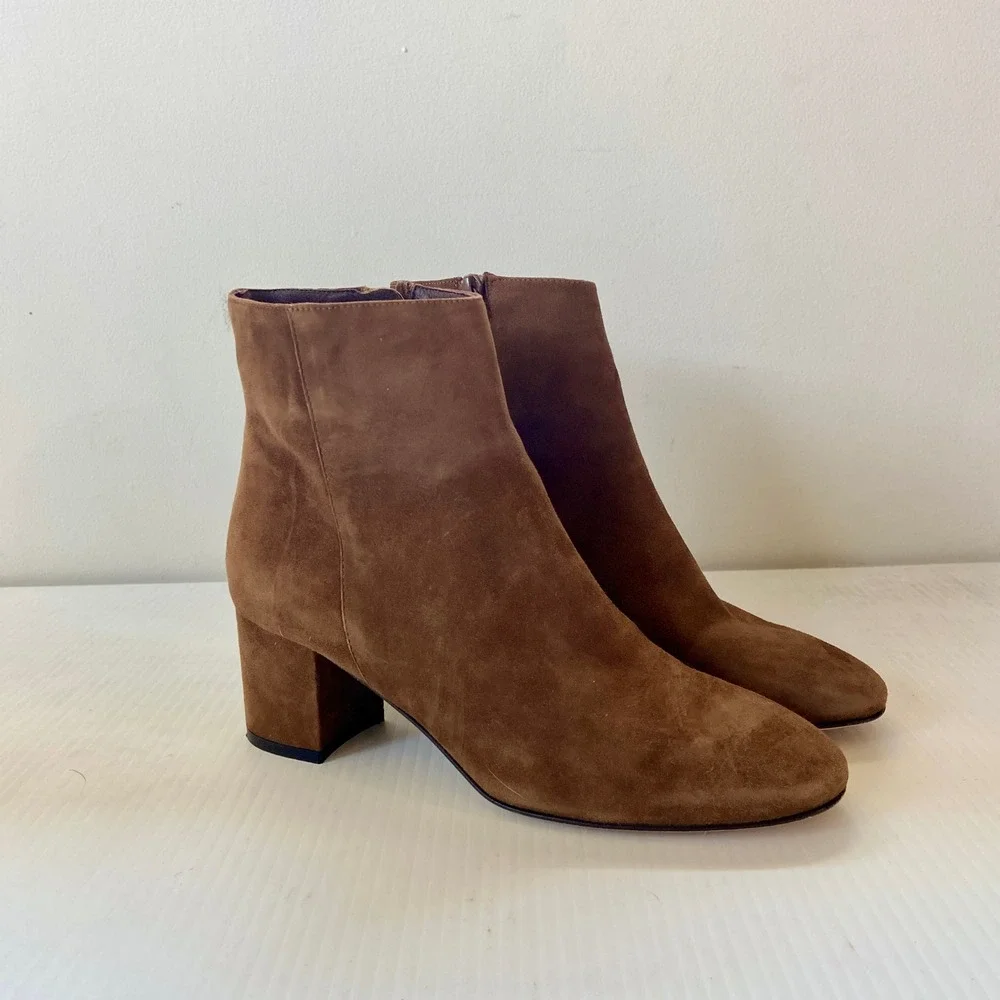 J Crew Hadley Suede Leather Block Heel Ankle Boot Walnut Cognac Brown Womens 8